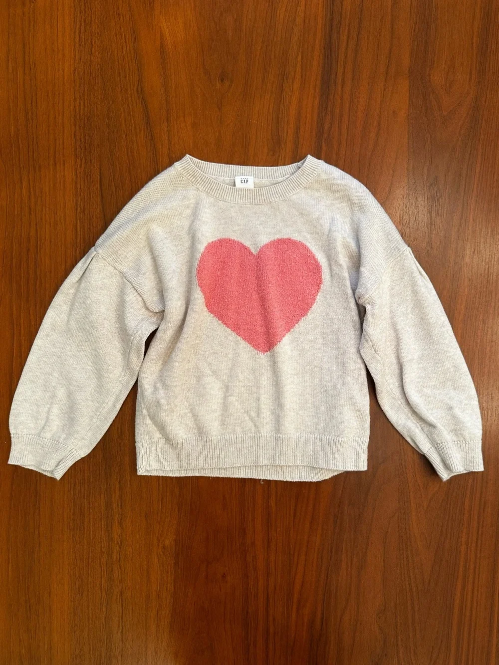 Gap Cozy Cream Sweater with Pink Heart size 5